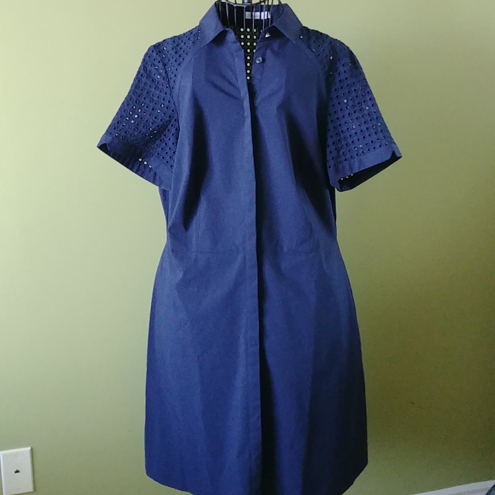 NWT, SIZE 14, 70% COTTON, 27% POLYESTER, 3% ELASTHANNE/SPANDEX, DARK BLUE COLOR